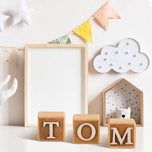 8 Pcs Custom Wooden Name Sign 8 Letter Baby Blocks and 78 Wooden Letter Nursery Name Wooden Cubes Baby Wooden Blocks for Nursery Montessori Baby Shower Name Alphabet Wood Signs (Blue) in Saudi Arabia