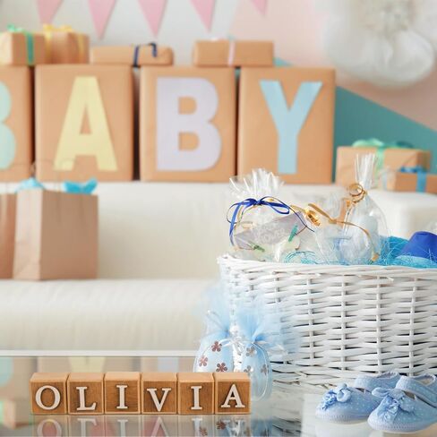 8 Pcs Custom Wooden Name Sign 8 Letter Baby Blocks and 78 Wooden Letter Nursery Name Wooden Cubes Baby Wooden Blocks for Nursery Montessori Baby Shower Name Alphabet Wood Signs (Blue) in Saudi Arabia