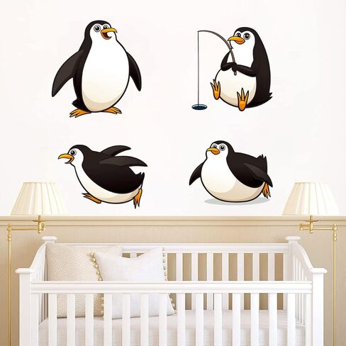 4 Sheets Cute Penguin Wall Decals Removable Penguins Wall Paper Stickers Peel and Stick Baby Kids Bedroom Playroom Nursery Room Decor in Kuwait