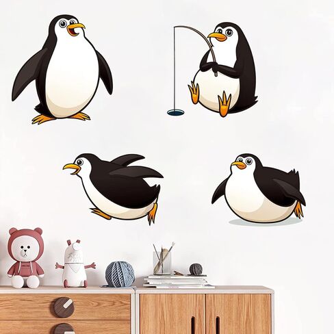 4 Sheets Cute Penguin Wall Decals Removable Penguins Wall Paper Stickers Peel and Stick Baby Kids Bedroom Playroom Nursery Room Decor in Kuwait