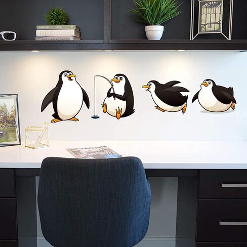 4 Sheets Cute Penguin Wall Decals Removable Penguins Wall Paper Stickers Peel and Stick Baby Kids Bedroom Playroom Nursery Room Decor in Kuwait