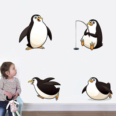 4 Sheets Cute Penguin Wall Decals Removable Penguins Wall Paper Stickers Peel and Stick Baby Kids Bedroom Playroom Nursery Room Decor in Kuwait