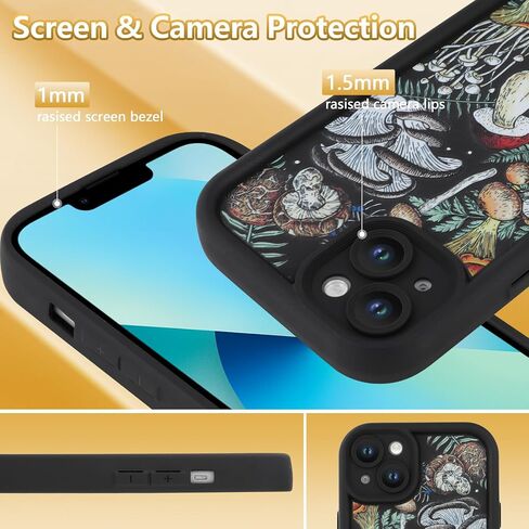 KANGHAR Black Case for iPhone 7/8/SE Case, Cute Mushroom Art Design Soft TPU Shockproof Protective for Women Girls Summer Phone Cover in Kuwait