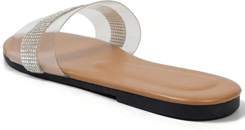 GORGLITTER Women's Clear Rhinestone Slide Flat Sandals Clear Slip On Open Toe Sandals in Saudi Arabia