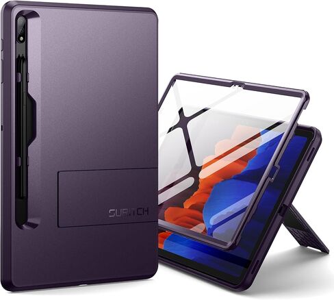 SURITCH Rugged Case for Samsung Galaxy Tab S7 FE/S7+ Plus/S8+ Plus 12.4-inch, Built-in Screen Protector Full Body Heavy Duty Shockproof Protective Tablet Cover with S-Pen Slot Kickstand, Purple in Saudi Arabia