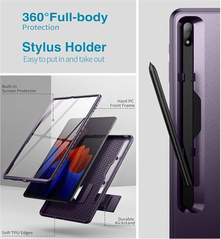 SURITCH Rugged Case for Samsung Galaxy Tab S7 FE/S7+ Plus/S8+ Plus 12.4-inch, Built-in Screen Protector Full Body Heavy Duty Shockproof Protective Tablet Cover with S-Pen Slot Kickstand, Purple in Saudi Arabia