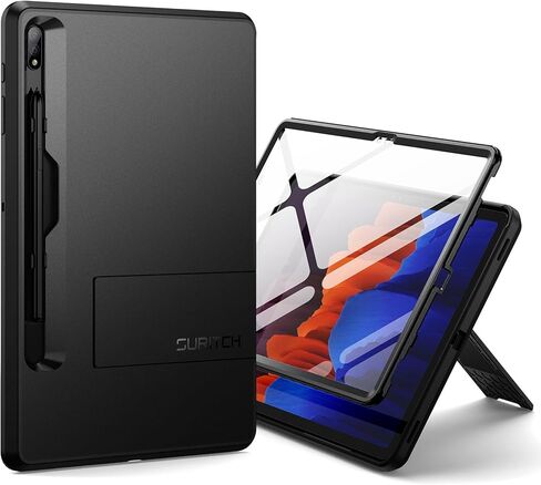 SURITCH Rugged Case for Samsung Galaxy Tab S7 FE/S7+ Plus/S8+ Plus 12.4-inch, Built-in Screen Protector Full Body Heavy Duty Shockproof Protective Tablet Cover with S-Pen Slot Kickstand, Purple in Kuwait