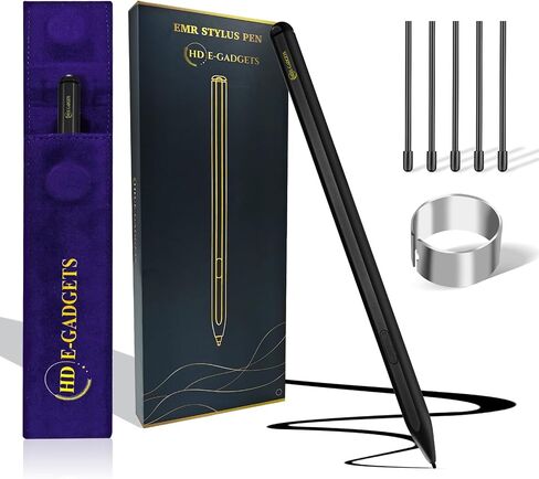 EMR Stylus Pen for reMarkable 2, Kindle, Samsung - 4096 Pressure Level Sensitivity, Palm Rejection, Natural Tilt, Rear & Side Eraser Function, Magnetic, No Charging. 5 Spare Nibs & Pouch in Saudi Arabia
