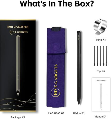 EMR Stylus Pen for reMarkable 2, Kindle, Samsung - 4096 Pressure Level Sensitivity, Palm Rejection, Natural Tilt, Rear & Side Eraser Function, Magnetic, No Charging. 5 Spare Nibs & Pouch in Saudi Arabia