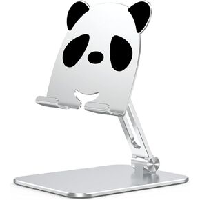 Otinlai iPad Stand حامل iPad قابل للتعديل الارتفاع وزاوية حامل الكمبيوتر اللوحي حامل الكمبيوتر اللوحي القابل للطي حامل الهاتف الخليوي حامل الألومنيوم، مناسب للأجهزة اللوحية والهواتف المحمولة (نمط الباندا الفضي)