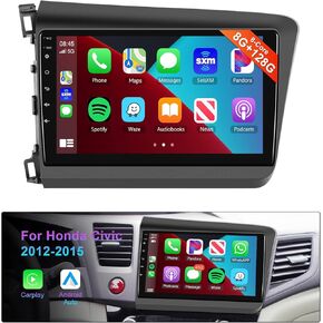 Podofo Octa Core 8G+128G for Honda Civic 2012 2013 2014 2015 Android Car Stereo Radio with Wireless CarPlay Android Auto 9 inch Touch Screen Bluetooth Car Radio with GPS WiFi/4G DSP Backup Camera