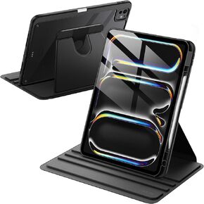 JETech Rotating Case for iPad Pro 13-Inch M4 (2024) with Pencil Holder, 360 Degree Rotation Protective Stand Cover Clear Back, Auto Wake/Sleep (Black)