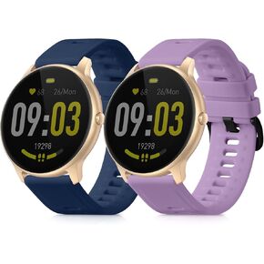 kwmobile Straps Compatible with AGPTEK LW11 Straps - 2x Replacement Silicone Watch Bands - Black/Dark Blue