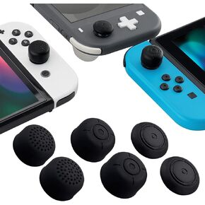eXtremeRate 3 Pairs Anti-slip Black Silicone Extended Length Thumb Grips Thumbstick Caps Case Cover for Nintendo Switch Joy-Con & Switch OLED Joy con, Jostick Cover Caps for Nintendo Switch Lite