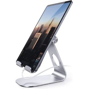 Foldable Universal Tablet Stand, Adjustable Desktop Tablet Holder Compatible with iPad Pro/Mini/Air, Compatible with 4-13" Mobile Devices and Tablet Device (Black)