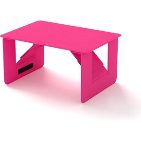 Foldable Bed Desk Portable & Lightweight Mini Table for Study and Reading, Mini Picnic Table, Folds in Half with Inner Storage Space- Wool Felt Texture Barbie Pink