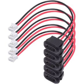 xiwai 5pcs/set DIY OEM Type C Female Socket to 4Pin Header Cable Type-C to 4P Waterproof Terminal Wire with Pitch=2.0mm Latch Mount Type USB C Pigtail DC 5V Extension Power Cable