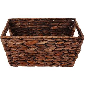 Small Storage Basket, Natural Woven Water Hyacinth Rectangular Organizer Bins with Both-side Handles for Farmhouse, Bathroom, Bedroom.