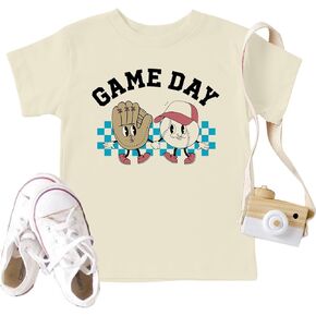 Toddler Baseball Game Day Shirt Boys Girls Funny Baseball Print Graphic T-Shirt Summer Short Sleeves Tops