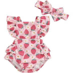 Summer Baby Girl Clothes Fly Sleeve Ruffle Floral Romper Newborn Girls Jumpsuit Boho Cute Outfits