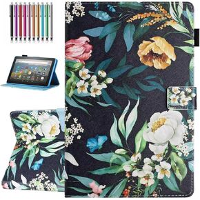 Case for Amazon Fire HD 8 & 8 Plus Case (12th/10th 2022/2020 Release),Fire 8 Cover, Premium PU Leather Stand Cover with Smart Auto Wake/Sleep - Green Tress