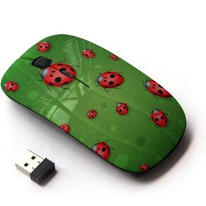 [ Optical 2.4G Wireless Mouse [ Ladybug Leaf Green Red Art Nature Eco Spring Bug ]