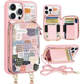 Shorogyt لهاتف iPhone 15 Pro Max Case Wallet Crossbody، RFID Blocking Card Slots Designer Christian Quotes حقيبة يد جلدية محفظة حافظات الهاتف مع حبل لهاتف iPhone 15 Promax in Kuwait