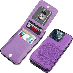 Vaburs Wallet Case for iPhone 13 Pro, Kickstand Case with Credit Card Holder, Embossed Mandala Floral Pattern Premium PU Leather Magnetic Closure Shockproof Protective Flip Cover 6.1" (Green)