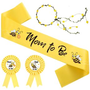 Bee Maternity Sash Set Yellow Bee Mom to Bee & Dad to Bee Sash Kit with Corsage Pin Bee Theme Pregnancy Sash Keepsake for Boy and Girl Baby Shower Gender Reveal Party, Mom to be Sash.