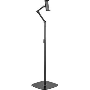 Kantek Universal Tablet/Phone Floor Stand, 64.2" Tall, Adjustable Angle & Tilt, Weighted Base, Fits Screen Sizes from 4.7" - 12.9", Black