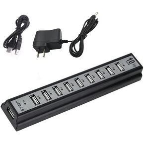 SaiDian 1Pcs 10 Port USB2.0 External Hub with Power Adapter High-Speed Expander Multi-Interface USB Hub