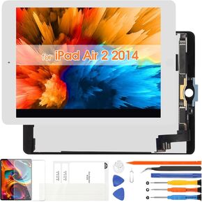استبدال شاشة iPad Air 2 2014 لجهاز iPad Air الجيل الثاني شاشة LCD A1566 مجموعة رقمية لشاشة تعمل باللمس A1567 أجزاء إصلاح (أبيض، 9.7 بوصة)