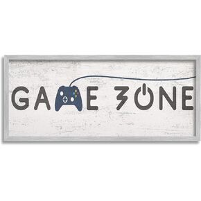 Stupell Industries Game Zone Video Gamer Phrase Rustic Blue Controller, Designed by Daphne Polselli Gray Framed Wall Art, 13 x 30, Grey