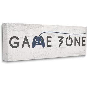 Stupell Industries Game Zone Video Gamer Phrase Rustic Blue Controller, Designed by Daphne Polselli Canvas Wall Art, 17 x 40, Grey