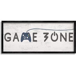 Stupell Industries Game Zone Video Gamer Phrase Rustic Blue Controller, Designed by Daphne Polselli Black Framed Wall Art, 10 x 24, Grey