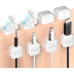8 Pack Cable Management Cord Organizer,Flip-top Magnetic Cable Clips Adhesive Wire Holder Keeper,Hide Organize Phone USB Charger Cable for Under Desk,Nightstand,Kitchen,Office,Car,White