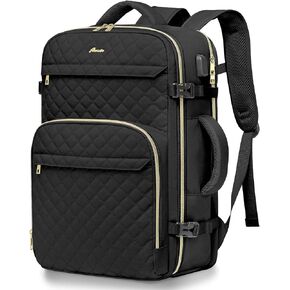 Carry On Women Travel Backpack: TSA Flight Approved Personal Item Backpacks Large 40L Waterproof Luggage Suitcase Backpack Fit 17 Inch Laptop Weekender Overnight Traveling Bag with USB Charge Black