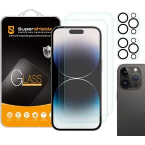 Supershieldz (2 Pack) Designed for iPhone 14 Pro (6.1 inch) + Camera Lens Tempered Glass Screen Protector, Anti Scratch, Bubble Free