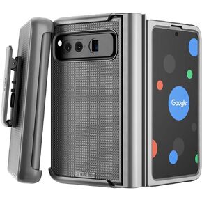 Rome Tech Belt Clip Phone Case with Hinge Protection for Google Pixel Fold [2023] G9FPL - Slim Heavy Duty Rugged Slide Hip Holster Cover Compatible with Google Pixel Fold 5G - Black