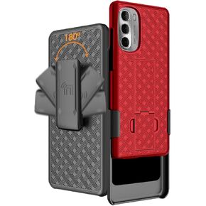 Case with Clip for Moto G Stylus 5G (2022), Nakedcellphone Slim Hard Shell Phone Cover with Kickstand and [Rotating/Ratchet] Belt Hip Holster Combo for Motorola XT2215 Series - Black