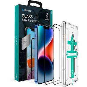 Deppa [2 Pack Premium Screen Protector for iPhone 13 Pro/13/14 (6.1') Tempered Glass/ 3D Edge to Edge Full Coverage |Case Compatible| with Easy Install Kit Tray [Video Guide]