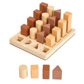 Shape Sequence Blocks - 21 Pieces, Color Blocks for Toddlers, Color Sorting Toys for Toddlers, Pattern Blocks, Wooden Pattern Blocks, Montessori Materials, Wooden Tray Montessori