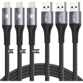 كابل CONMDEX USB إلى USB C [2ft+3ft+6ft] 10 جيجابت في الثانية USB 3.1 Gen 2 USB A إلى USB C سلك نقل البيانات، 3A شحن سريع من النوع C Android Auto CarPlay لـ iPhone 15 Plus Pro Max Samsung Galaxy S23 S22 in Kuwait