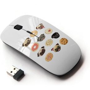 [ Optical 2.4G Wireless Mouse [ Pug Puppy Cookie Cute White Pattern ]