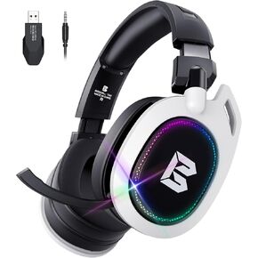 BENGOO Wireless Gaming Headset for PS5 PS4 PC Mac Nintendo Switch, Bluetooth Over-Ear Headphones with Noise Isolating Microphone, Low Latency, RGB, 50H Battery, Wired Mode for Xbox Series - White