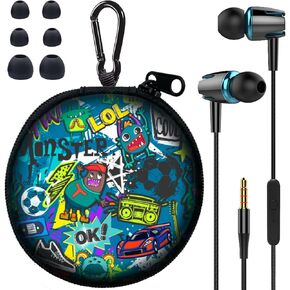 GOGOSINS Skull Earbuds Set with Case for Kids for School, Wired Headphones with Case and Small Size Ear Tips, Aesthetic Ear Buds with Cute Case, Earphones for Phone and PC Laptop(Classic Blue)