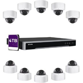 LINOVISION 16 Channel Security Camera System with 4K POE NVR, Guarding Vision or Hik Connect App, 4TB HDD, (10) 6MP Outdoor PoE Cameras with Mic for One Way Audio, Plug-n-Play for Commercial Security