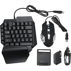 One - Handed RGB Gaming Keyboard and Mouse Combo, USB Wired LED Backlit Keyboard with Mouse and Converter, 35 Keys Mini Gaming Keypad Set for Android, for iOS 13.4 Or Less