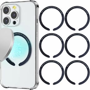 6 PCS Mag Safe Metal Ring Sticker, Compatible with MagSafe Ring, Universal Wireless Charging Phone Car Mount Conversion Kit for MagSafe Sticker Universal Magnetic Adapter Ring (Black)