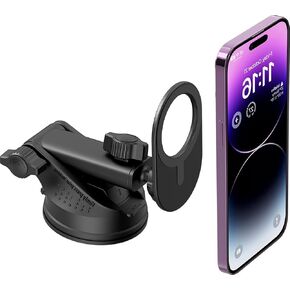 metisinno Fits MagSafe Car Mount Magnetic Phone Holder for Car iPhone 15 14 13 12 MagSafe Car Phone Holder, Compatible with PopSocket for MagSafe, Dashboard & Windshield, Suction Cup Mount